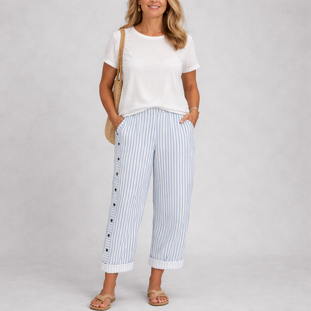 Caitlin | Stylové pruhované kalhoty s knoflíky