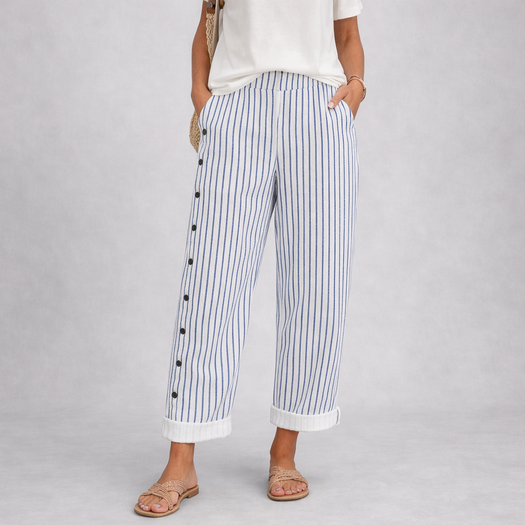 Caitlin | Stylové pruhované kalhoty s knoflíky