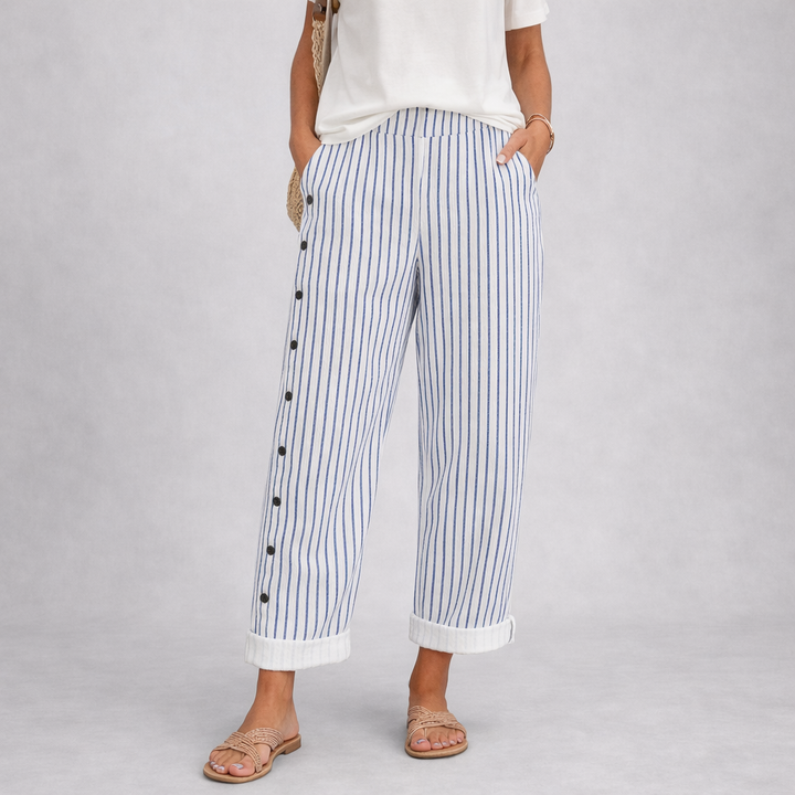 Caitlin | Stylové pruhované kalhoty s knoflíky