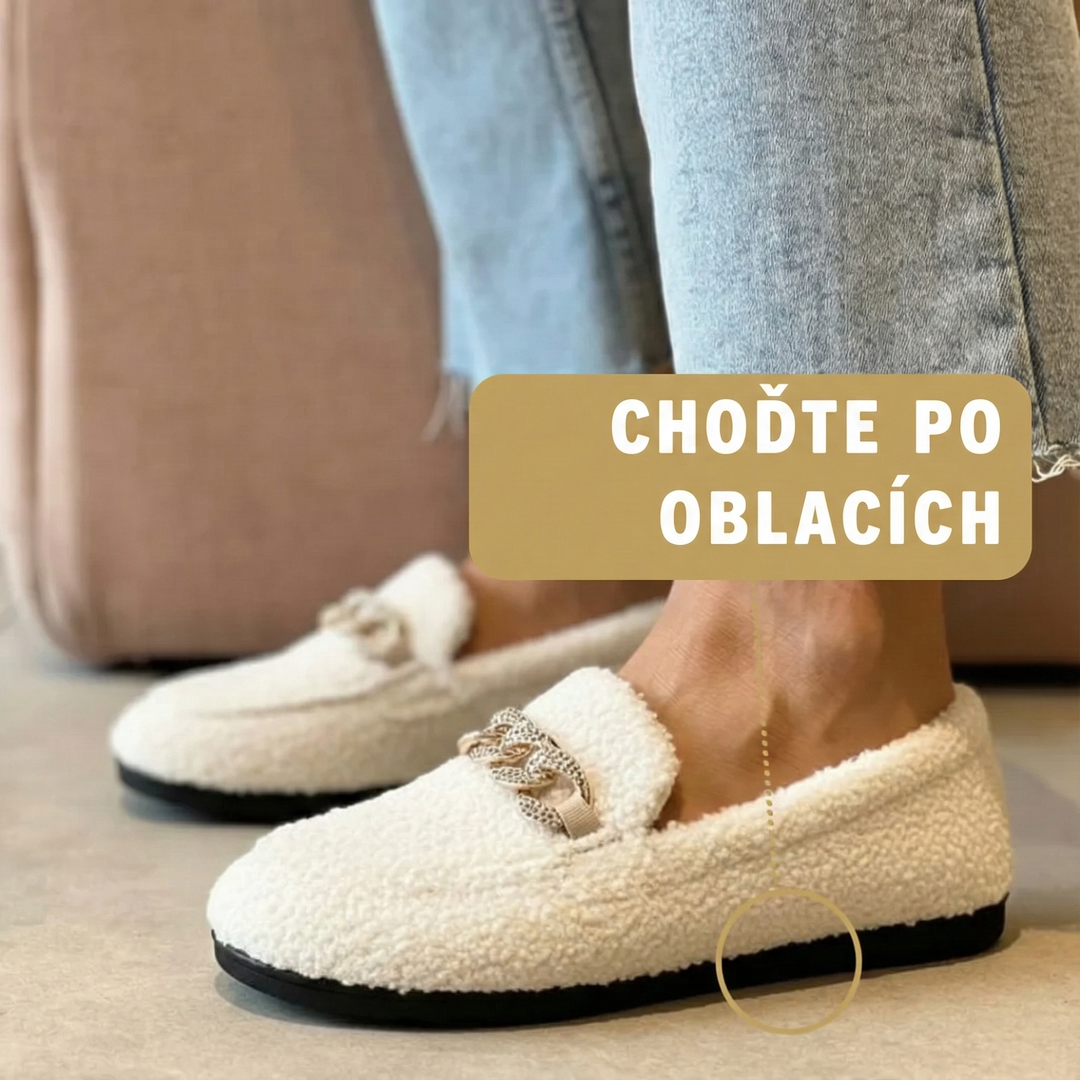 Karolína | Plyšové mokasíny se zlatým řetízkem