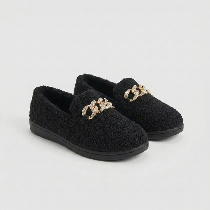 Karolína | Plyšové mokasíny se zlatým řetízkem