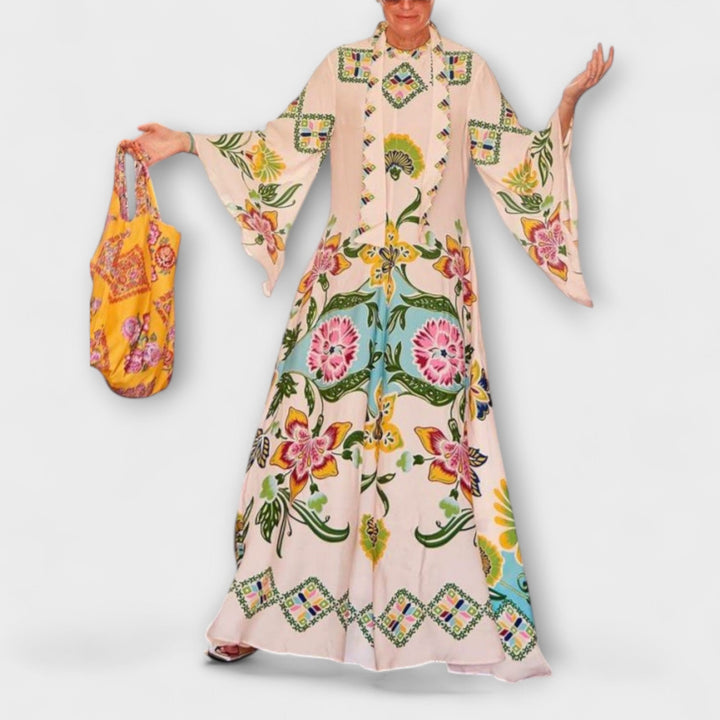 Lisa - Elegantní maxi šaty s květinovým potiskem a volným designem